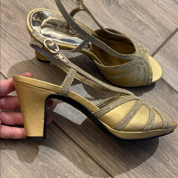 New Easy Street Starlight Gold Satin Glitter Slingback Heels Sz 7 M - Picture 6 of 10